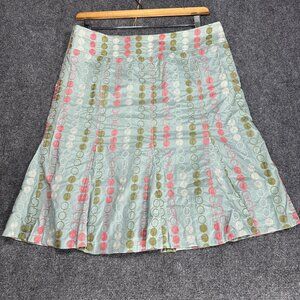 Gene Meyer Skirt Womens 12 Green Dot Cotton Aline Side Zip Lined Gored Hem